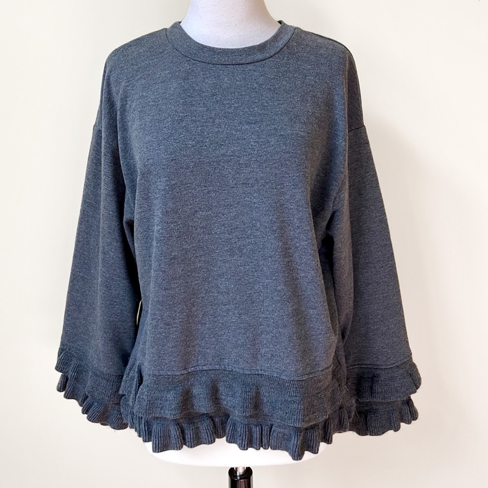 Zara Gray Ruffle Bottom Sweatshirt